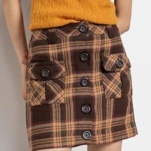 LOFT Vintage Style Fall Plaid Button Front Mini Skirt 
Plaid Button-Front Skirt
